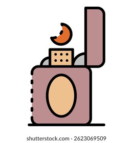 Metal cigarette lighter icon. Outline metal cigarette lighter vector icon color flat isolated