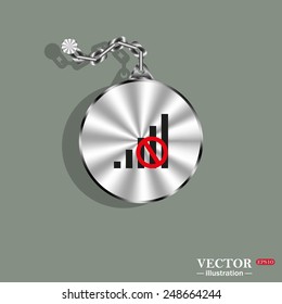 Metal circle with a chain on a green background. Shadow. no signal