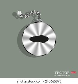 Metal circle with a chain on a green background. Shadow. cloud, vector illustration, EPS 10