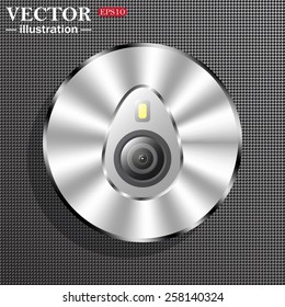 Metal circle on the background of structural plastic. Shadow. icon smartphone camera and flash, vector illustration, EPS 10