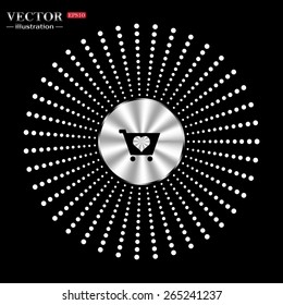 Metal circle on a black background with splashes.   Favorite products. Favorite purchase. Heart.  put in shopping cart , vector illustration, EPS 10
