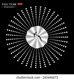 Metal circle on a black background with splashes.  The plane takes off. Icon plane. Vector illustration, EPS 10