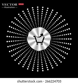 Metal circle on a black background with splashes.  remove from the shopping cart, vector illustration, EPS 10