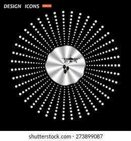 Metal circle on a black background with splashes.  Aerial photography. Festive balloons. Quadrocopter. icon. vector design