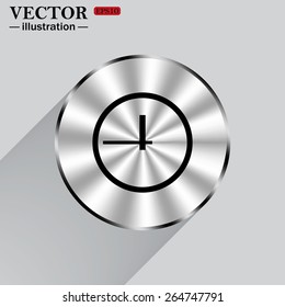 Metal circle on a gray background with shadow.  clock icon. Flat design style, vector illustration, EPS 10 