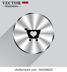 Metal circle on a gray background with shadow.   Favorite products. Favorite purchase. Heart.  put in shopping cart , vector illustration, EPS 10