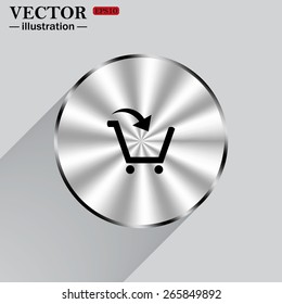 Metal circle on a gray background with shadow.  put in shopping cart , vector illustration, EPS 10