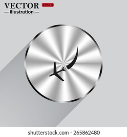 Metal circle on a gray background with shadow.  icon plane. The plane is landing , vector illustration, EPS 10