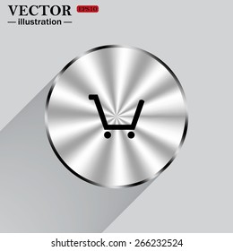 Metal circle on a gray background with shadow.  put in shopping cart , vector illustration, EPS 10