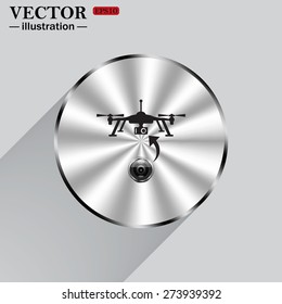 Metal circle on a gray background with shadow. Quadrocopter. icon. vector design