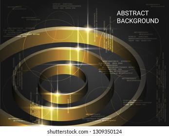 Metal circles sparkle on the background. 3D vector illustration . Creative geometric background. Abstract composition. Gold three-dimensional metal circles in space.