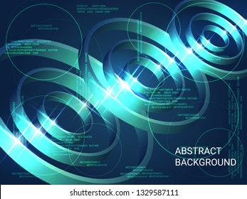 Metal circles sparkle on the background. 3D vector illustration . Futuristic geometric background. Abstract composition. Green three-dimensional metal circles in space.