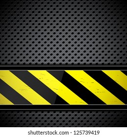 Metal circular grid with warning stripe. EPS10 vector