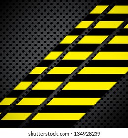 Metal circular grid with warning stripe. EPS10 vector
