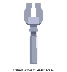 Metal clamp securing a square object, featuring a u shaped structure and a cylindrical handle