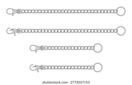 metal clasp with straight chain vector illustration isolated on white background.