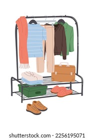 Metal clothes hanger flat icon Wardrobe in house interior. Vector illustration