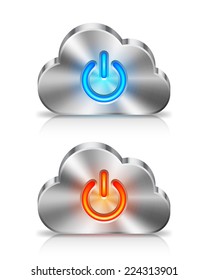 Metal cloud icon with shutdown symbol.