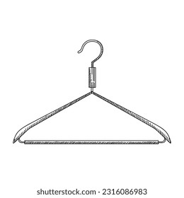 Metal coat hanger in vintage engraved style. Sketch of coat hanger. Front view. Isolated on white background. Vector illustration