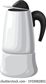 Cafetera de metal sobre fondo blanco.