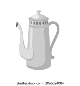 Metal Coffee Pot . Vector Clipart, White Background, Isolated.