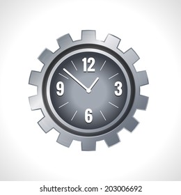 Metal cog wheel gear steel machine clock engine mechanism emblem vector illustration.