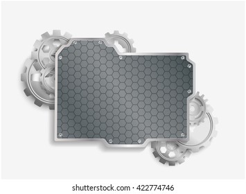 Metal Cogs wheels with steel background.vector
