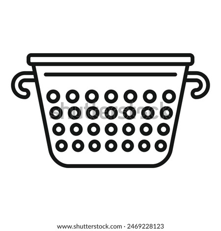 Metal colander icon outline vector. Cooking tool. Handle metallic element