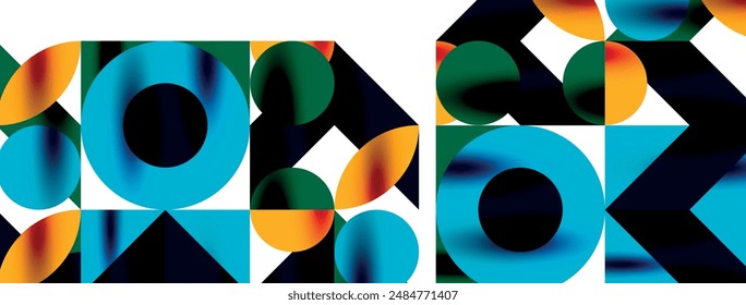 Metal color circles with shadows and other geometric elements composition for wallpaper, banner, background or landing