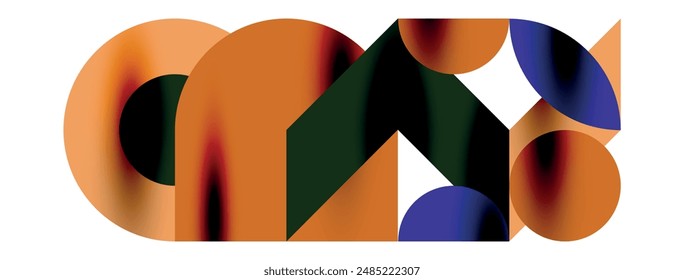 Metal color circles with shadows and other geometric elements composition for wallpaper, banner, background or landing