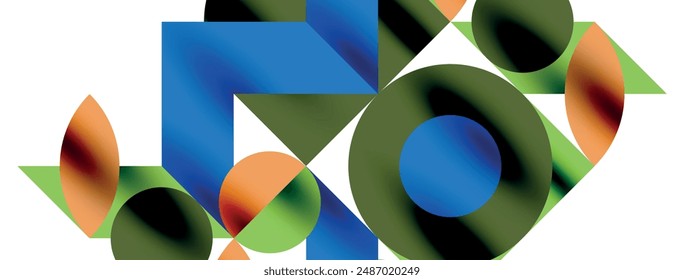 Metal color circles with shadows and other geometric elements composition for wallpaper, banner, background or landing