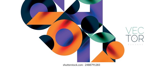 Metal color circles with shadows and other geometric elements composition for wallpaper, banner, background or landing
