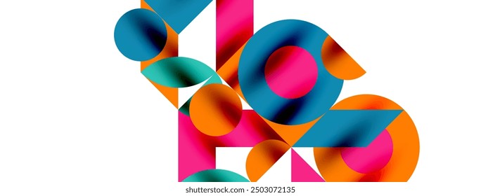 Metal color circles with shadows and other geometric elements composition for wallpaper, banner, background or landing