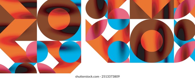 Metal color circles with shadows and other geometric elements composition for wallpaper, banner, background or landing