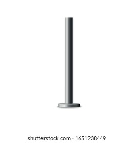 Metal column.Metal pole post, steel pipe of various diameters installed are bolted on a round base isolated on a transparent background.