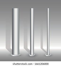 Metal columns.Metal pole posts,steel pipes of various diameters installed are bolted on a round base.