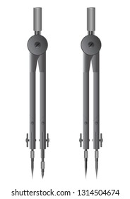 Metal compasses for use in drawing work and geometry lessons, schoolchildren and students in educational institutions. Ruler, triangle, compass - student set.