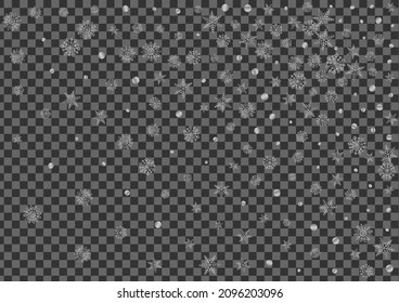 Metal Confetti Background Transparent Vector. Dot Winter Card. Luminous Snow Glitter. Silver Frost Pattern.