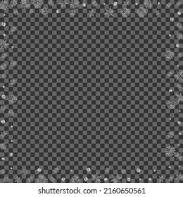 Metal Confetti Background Transparent Vector. Snowflake Flake Pattern. Silver Flake Graphic. Luminous Isolated Card.