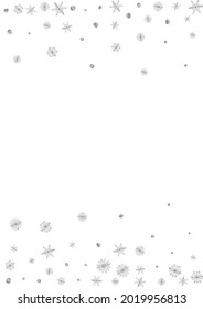 Metal Confetti Background White Vector. Snow Fall Pattern. Luminous Snowflake Falling. Silver Magical Illustration.