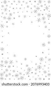 Metal Confetti Background White Vector. Snowflake Drawn Texture. Luminous Dot Shine. Grey Elegant Illustration.