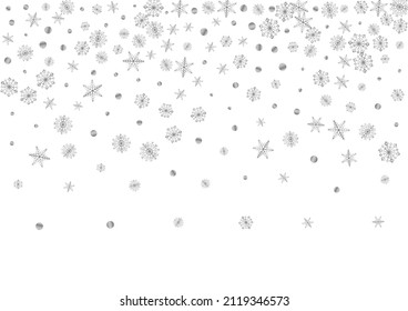 Metal Confetti Background White Vector. Snowflake Drop Texture. Luminous Flake Frosty. Silver Christmas Pattern.