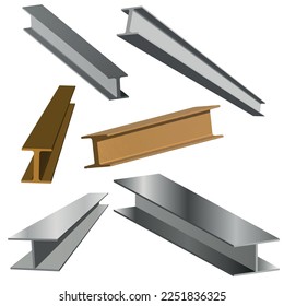 Vigas de construcción metálicas, vigas de estructura de acero. Conjunto vectorial realista de elementos inoxidables para construcción, perfil estructural de hierro aislado. 3.ª ilustración de iVigas fuertes