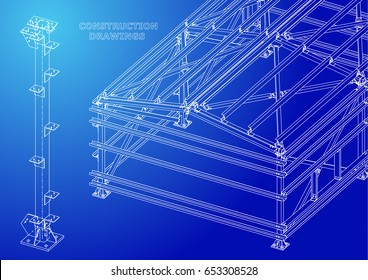 Metal constructions. Volumetric constructions. 3D design. Abstract Cover, banner