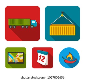 Metal container, calendar, truck, GPS navigator.Logistic set collection icons in flat style vector symbol stock illustration web.