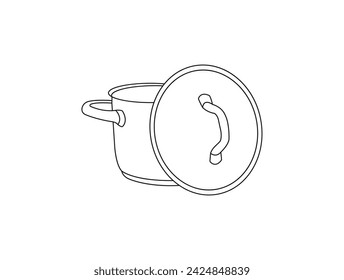 metal cooking pot outline silhouettes icon. Collection black and white pots and pans. Cooking in a saucepan with steam, stirring, warm homemade food. vector illustration isolated on white background.