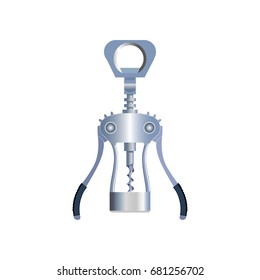 Metal corkscrew for opening wine bottles. Vector illustration