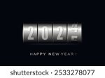 A metal counter counts the chronology. Happy New Year 2025. Vector.