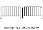 metal crowd control barrier, front view in outline and silhouette also referred to as crowd control barricades.for safety, event management, or construction site restriction design.