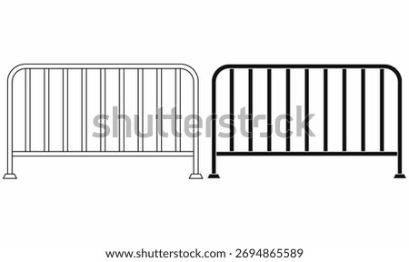 metal crowd control barrier, front view in outline and silhouette also referred to as crowd control barricades.for safety, event management, or construction site restriction design.